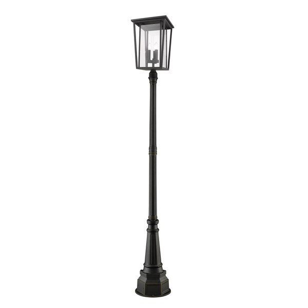 Z-Lite Seoul 3 Light Outdoor Post Mounted Fixture, Oil Rubbed Bronze & Clear 571PHXLR-564P-ORB